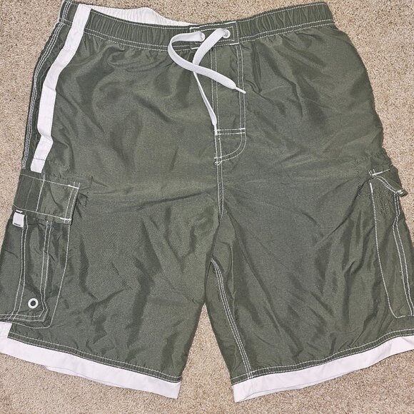 Counter Culture Cargo Swim Shorts Men's Large Olive Green Drawstring - Picture 1 of 5